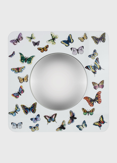 Fornasetti Farfalle Convex Mirror With Square Frame In White Multi
