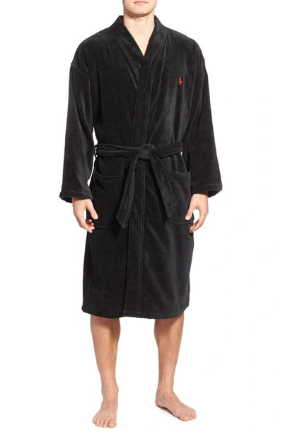 Polo Ralph Lauren Plush Shawl Collar Dressing Gown In Black