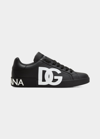 Dolce & Gabbana Portofino Sneakers In Black Calf Leather With White Logo In Black