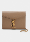 Saint Laurent Cassandra Leather Wallet On A Chain In Taupe Nero