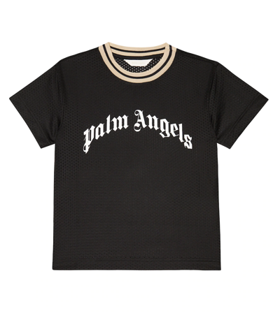 Palm Angels Kids' Logo-print Mesh T-shirt In Black
