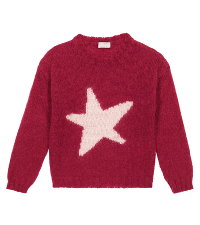 Il Gufo Kids' Star Jacquard Mohair Blend Knit Sweater In Bordeaux