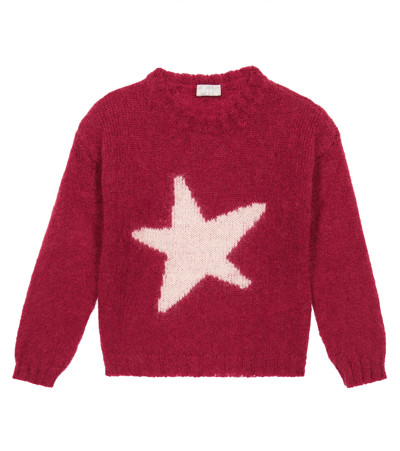 Il Gufo Kids' Star Jacquard Mohair Blend Knit Jumper In Bordeaux