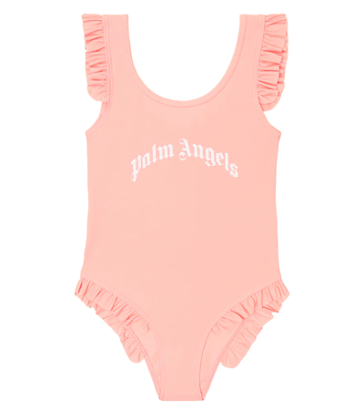 Palm Angels Kids' Little Girl's & Girl's Curved Logo One-piece Swimsuit In Pink White