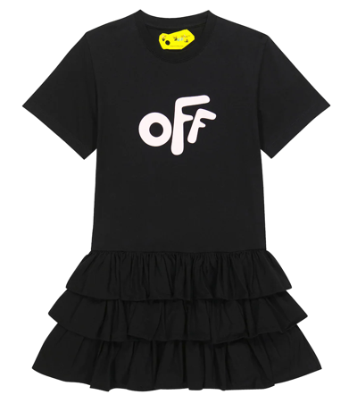 Off-white Kids' Printed Cotton T-shirt Dress In Black Pink