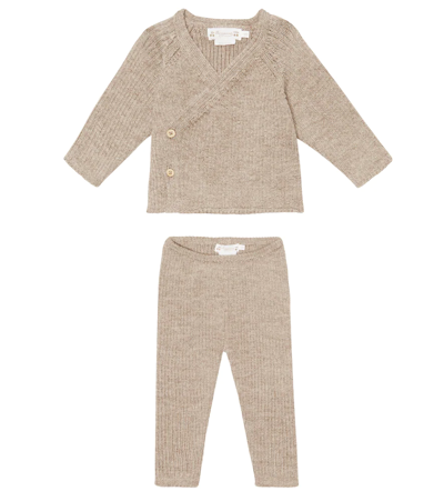 Bonpoint Baby Adile Alpaca Wool Sweater And Pants Set In Taupe