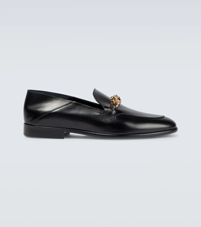 Versace Medusa Chain Leather Loafers In Nero-oro