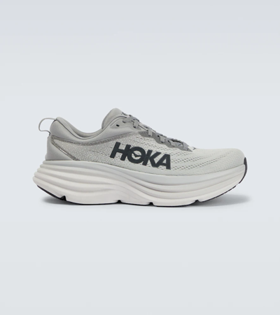 Hoka One One Bondi 8 Rubber-trimmed Mesh Running Trainers In Grey