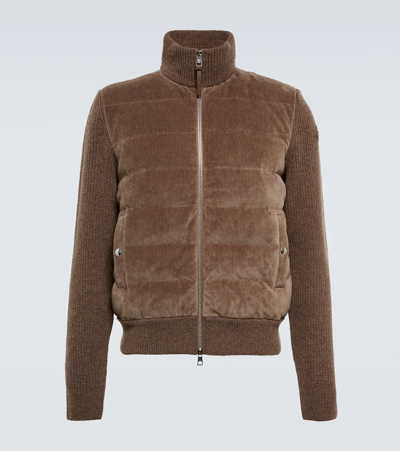 Moncler Men's Marled Down Knit Sweater In Brown