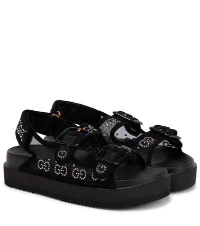 Gucci Gg Embellished Platform Sandals In Nero/nero