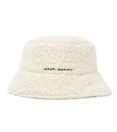 Isabel Marant Denji Boucle Wool Logo Bucket Hat In Ivory