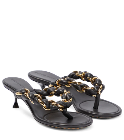 Bottega Veneta Nappa Lagoon Chain And Leather Sandals In Brown