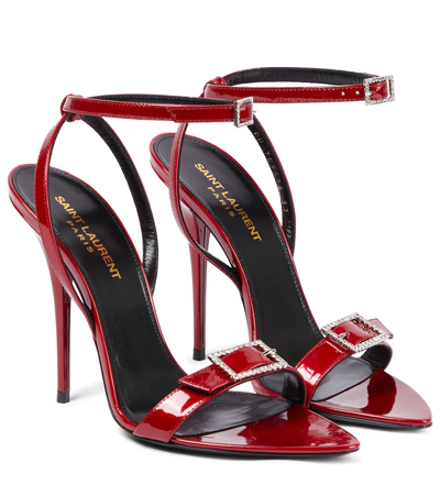Saint Laurent Women's Gippy Patent Leather Embellished Ankle-strap Sandals In Red