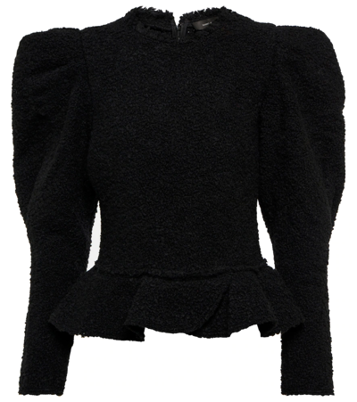 Isabel Marant Giamili Wool Tweed Puff Sleeve Top In Black