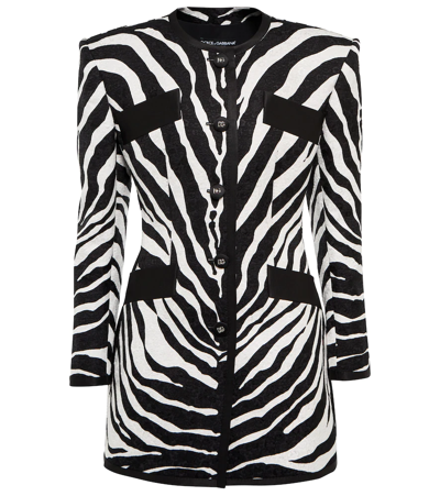 Dolce & Gabbana Zebra-print Strong Shoulder Brocade Jacket In Monochrome