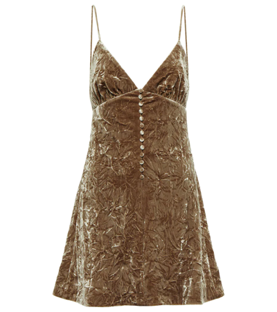 Saint Laurent Beige Velvet V-neck Short Flared Dress In Brown
