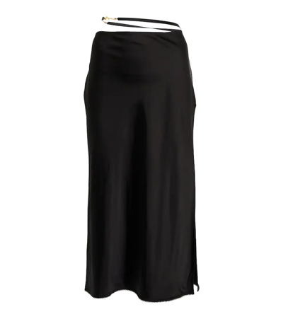 Jacquemus Logo Bucket Satin Midi Skirt In Black