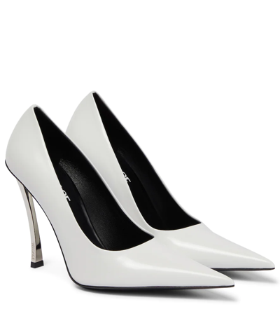Versace Curved Heel Pointed Toe Pump In Optical White