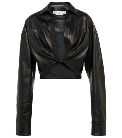 Off-white Twist-detail Cropped Leather Top In Black