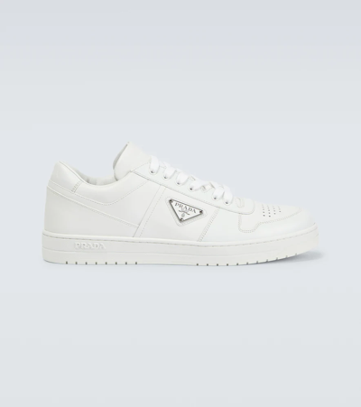 Prada Downtown Leather Sneakers In White