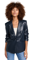 Cinq À Sept Kylie Faux-leather Scrunched-sleeve Jacket In Navy