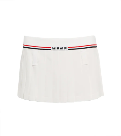 Miu Miu Logo Intarsia Pleated Mini Skirt In White