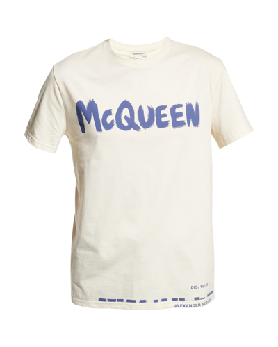 Alexander Mcqueen Men's Graffiti-logo T-shirt In White-mult