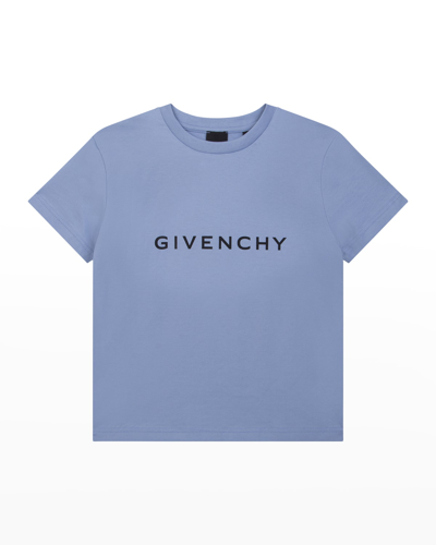Givenchy Kids' Boy's Reversed Logo-print T-shirt In 790-pale Blue