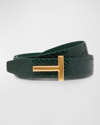 TOM FORD T BUCKLE PYTHON EMBOSSED SMOOTH LEATHER BELT