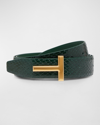Tom Ford T Buckle Python Embossed Smooth Leather Belt In Emerald Green