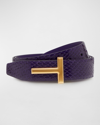 Tom Ford T Buckle Python Embossed Smooth Leather Belt In Violet