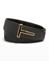 Tom Ford Men's Enamel T-buckle Leather Belt In Black/gold