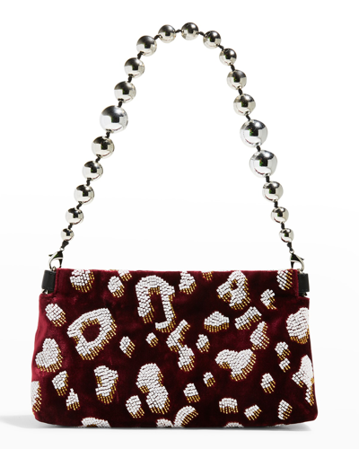 Dries Van Noten Embroidered Velvet Beaded Shoulder Bag In Bordeaux