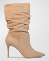 Black Suede Studio Geni Slouchy Calfskin Mid Boots In Porcini Suede