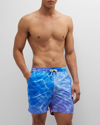 Blue Sky Inn Blue, Pink And Purple Pool Print Swim Trunks In Ao Print Pool