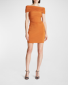Halston Aliana Ruched Off-shoulder Jersey Mini Dress In Amber