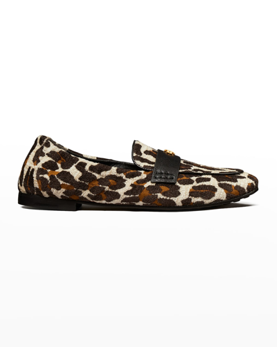 Tory Burch Logo Leopard Velvet Jacquard Ballet Loafers In Leopard/perfect Black