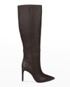 Black Suede Studio Taylor Croco Stiletto Knee Boots In Mulch Nappa Leath