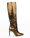 Black Suede Studio Taylor Croco Stiletto Knee Boots In Bronze Met Croc