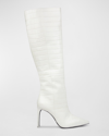 Black Suede Studio Taylor Croco Stiletto Knee Boots In Cream Croco