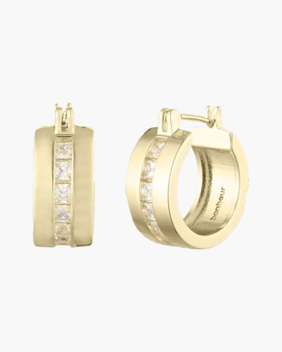 Bonheur Jewelry Livie Crystal Baguette Hoop Earrings In Karat Gold Plated Brass