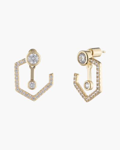 Bonheur Jewelry Spencer Front To Back Ear Jacket Earrings In Karat Gold Plated Brass