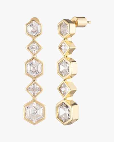 Bonheur Jewelry Milou Statement Crystal Drop Earrings In Karat Gold Plated Brass