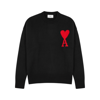 Ami Alexandre Mattiussi Crewneck Sweater With Contrasting Logo Inlay In Black And Red
