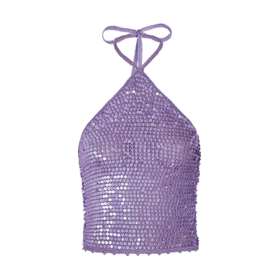 Retroféte Shani Purple Embellished Crochet-knit Top In Lilac