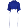 Christopher Esber Blue Wraparound Cropped Silk-satin Shirt In Blue