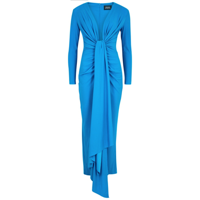 Solace London Lorena Knotted Crepe Midi Dress In Blue-med