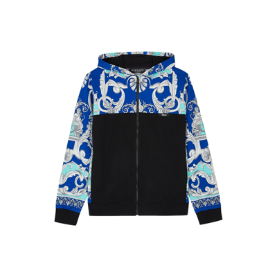 Versace Kids Baroque-print Panelled Cotton Tracksuit (8-14 Years) In Black