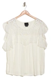 Forgotten Grace Mixed Media Flutter Sleeve Blouse In White