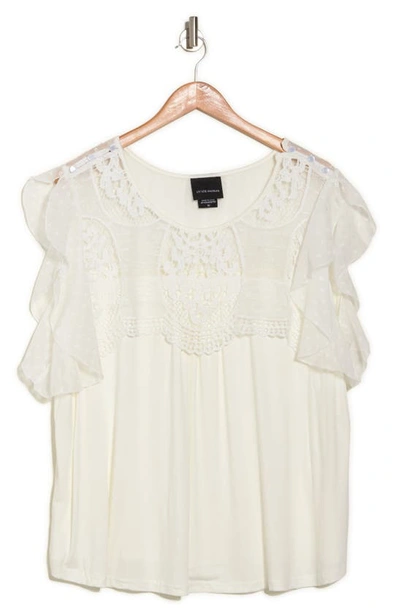 Forgotten Grace Mixed Media Flutter Sleeve Blouse In White